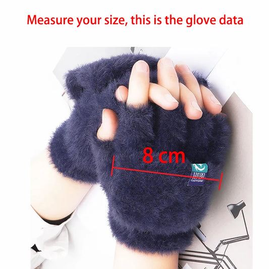 Women's Fingerless Gloves Soft Plush Knit Winter Mittens