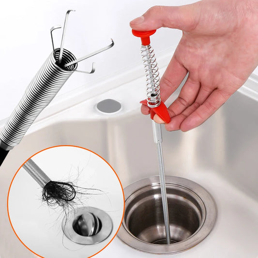 60cm Drain Snake Clog Remover, Flexible 4-Claw Pipe Cleaning Tool