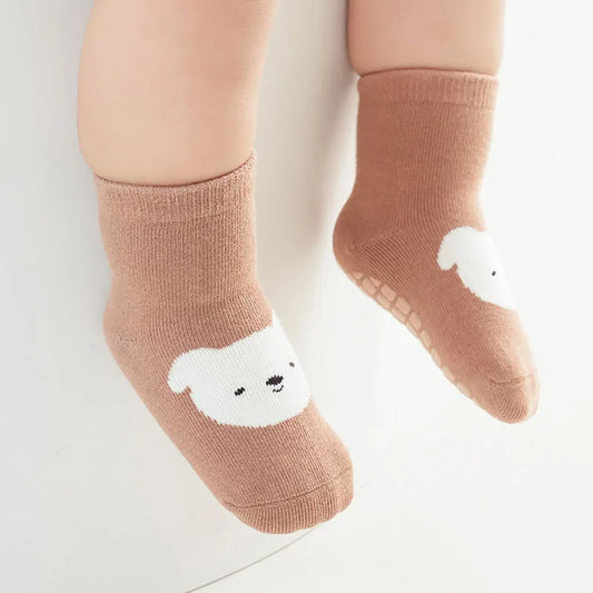 Kids Non-Slip Socks 6-Pair Cartoon Fox & Bear Floor Socks for Toddlers