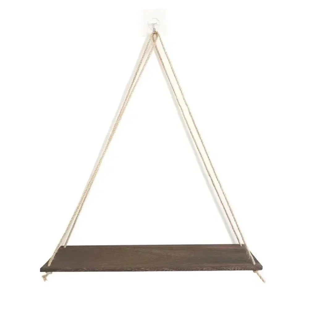Wood Hanging Shelf with Hemp Rope for Plants, Decor & Storage