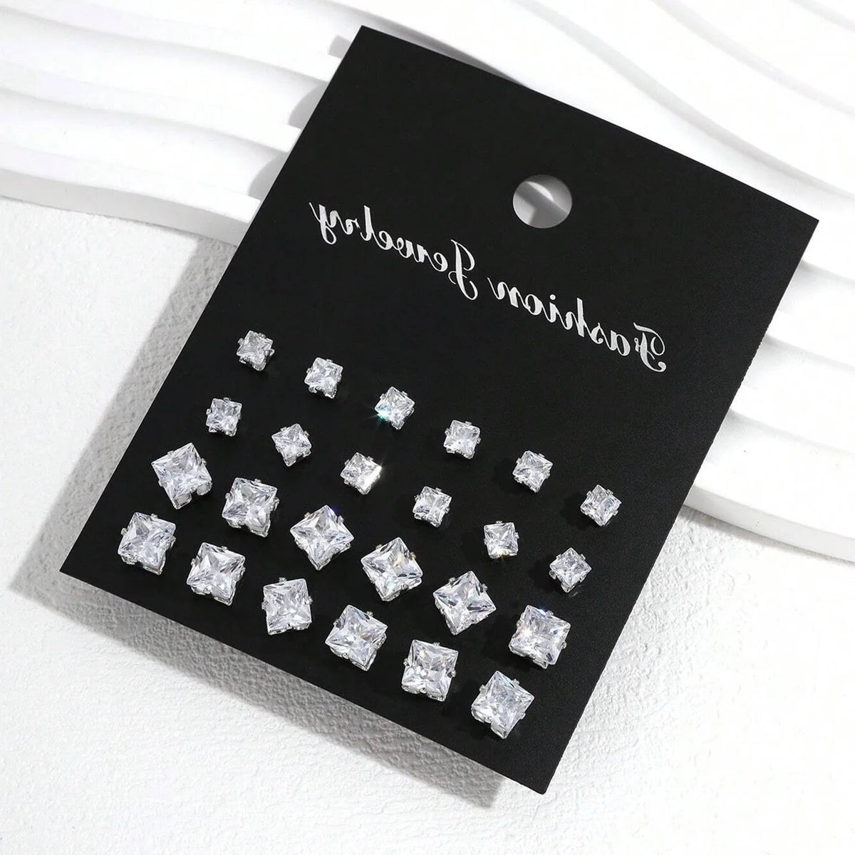 12 Pairs Cubic Zirconia Stud Earrings for Women – Geometric Styles