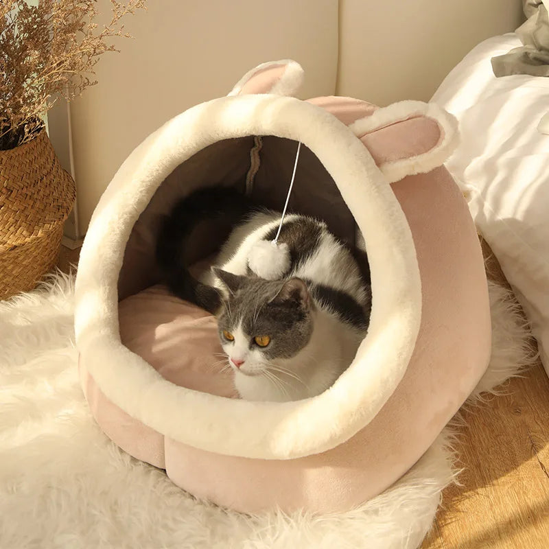 Cat Cave Bed with Removable Cushion for Cats and Small Dogs