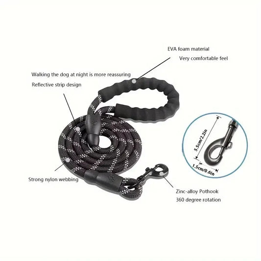 Reflective Dog Leash – Heavy Duty Double Rope with Padded Handle