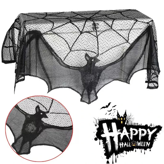 Halloween Lace Tablecloth – Black Bat & Spider Party Decor
