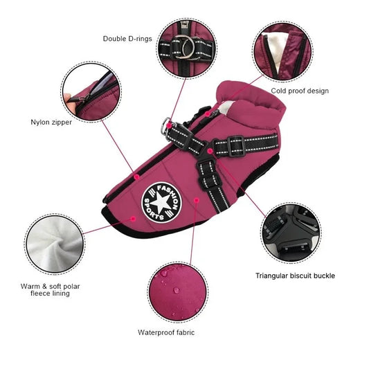 Waterproof Dog Jacket – Warm Winter Coat for Large and Small Dogs