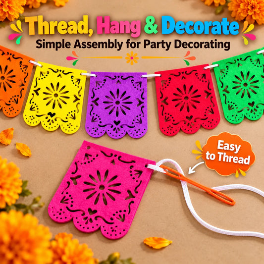 Mexican Party Decorations Banner, Colorful Día De Los Muertos Papel Picado Banner, Carnival Birthday Baby Shower Party Decor