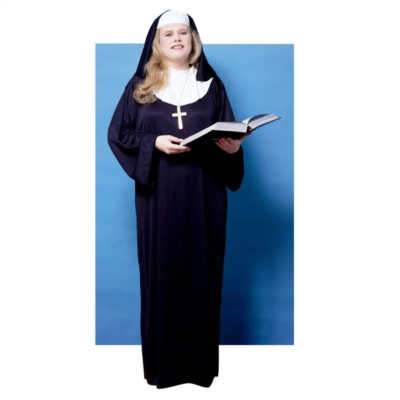 Halloween Costume Women's Nun Costume Traditional Adult Sister Black Robe Religious Costumes CosplayHalloween Costumes for Women