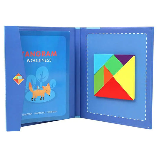 Magnetic Tangram Puzzle Book Wooden Geometric Educational Toy for Kids