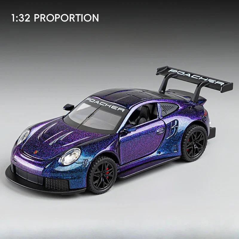 1:32 Alloy Diecast GT3 RS Toys Cars Models Wheel Pull Back 4 Doors Opened Supercar with Light Sound Sports Car Child Adult Gifts