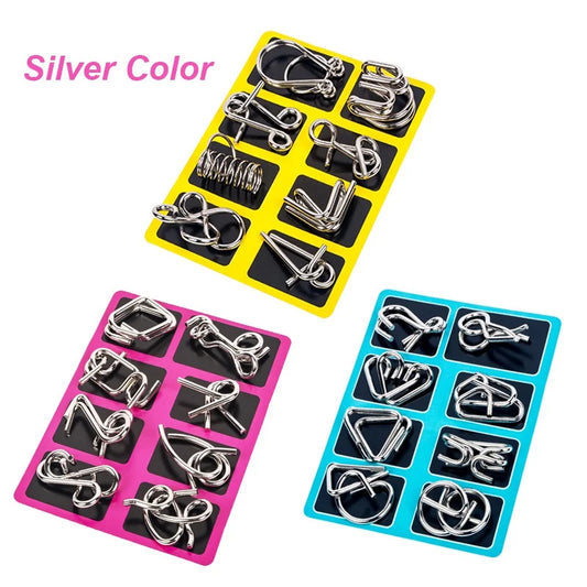 Metal Brain Teaser Puzzles Set with 8 Wire IQ Challenges