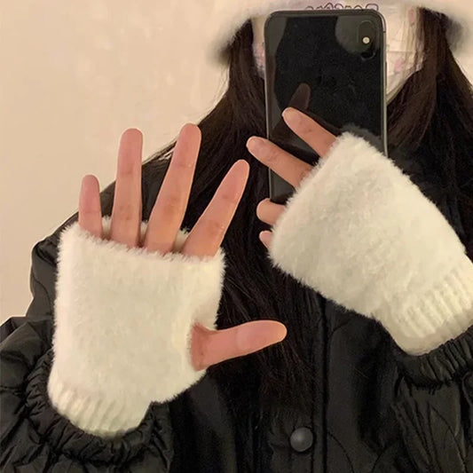 Fingerless Gloves – Women's Plush Knitted Winter Wrist Warmers