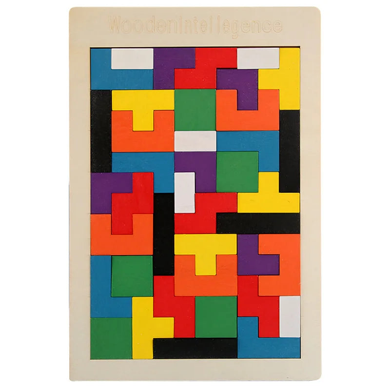 Wooden Tangram Puzzle with Colorful Geometric Building Blocks