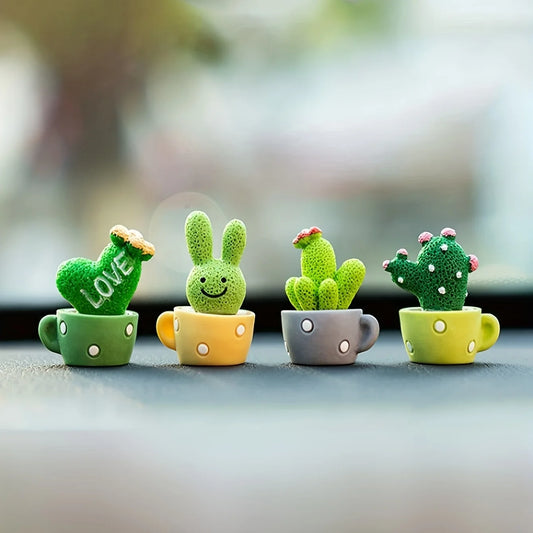 Resin Succulent Decor Set of 4 Mini Cactus Plant Figurines