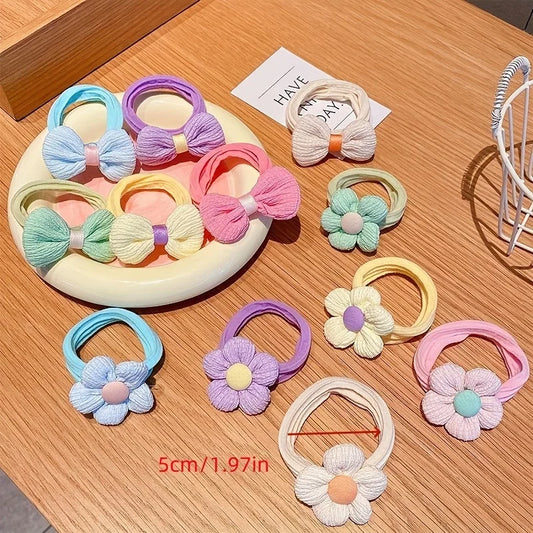 Girls Bow Hair Ties 6-Pack Soft Elastic Ponytail Holders