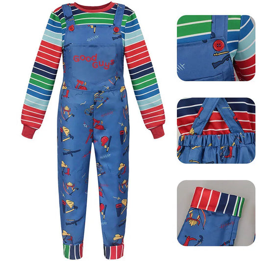 Striped Halloween Costume – Adult Shirt & Overall Jumpsuit Set