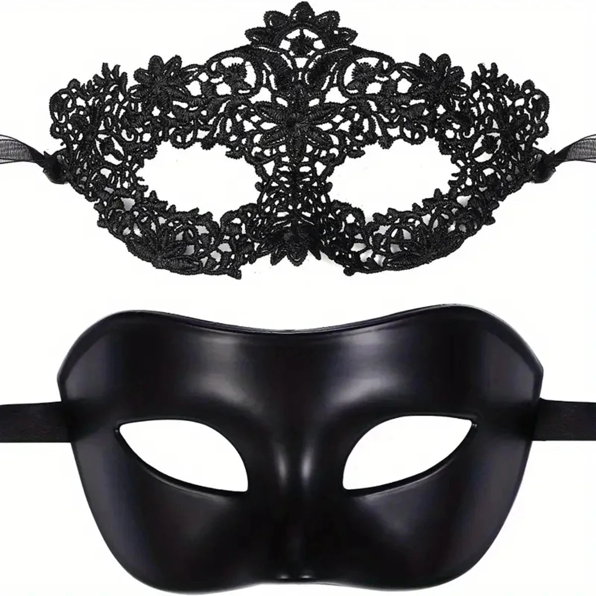 Masquerade Mask Set – Black Lace Couple Masks for Parties