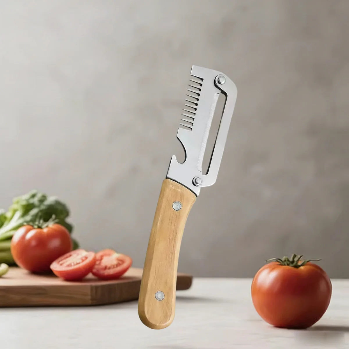 Vegetable Peeler with Stainless Steel Blade and Wooden Handle