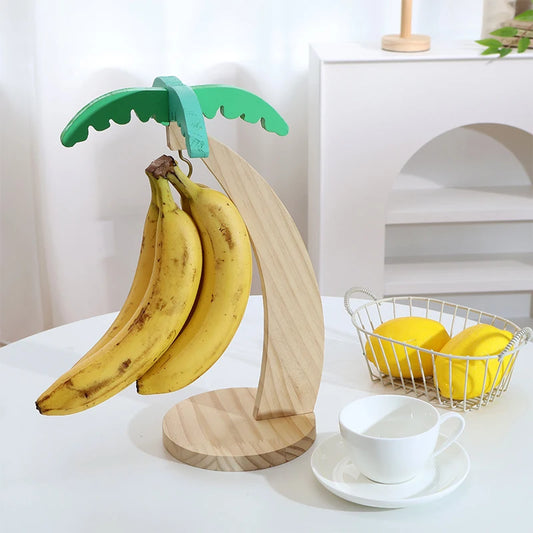 Wooden Banana Holder with Leaf Design Hanging Fruit Storage Rack