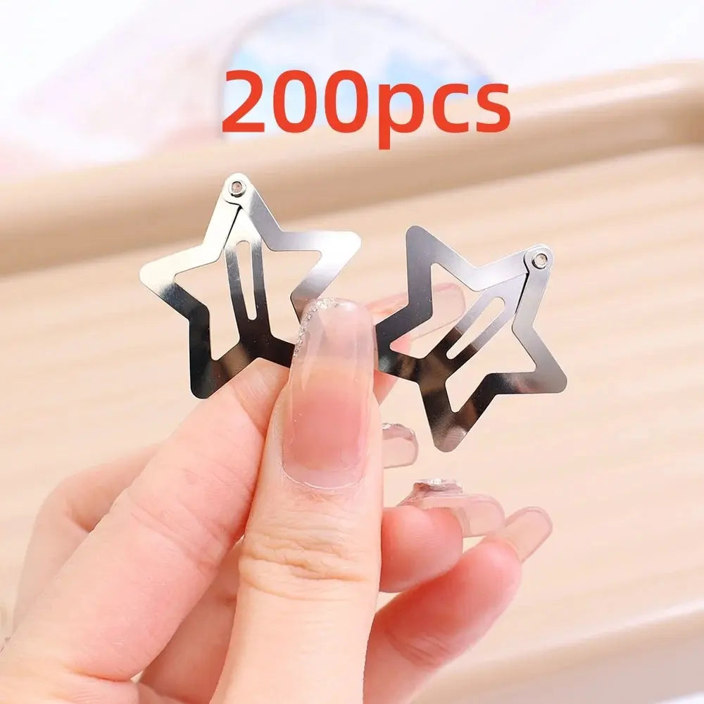 Silver Star Hair Clips – Metal Snap Barrettes for Women and Girls