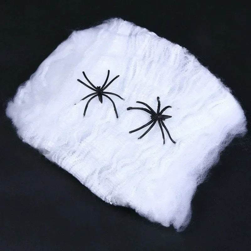 Artificial Spider Web Halloween Decoration Scary Party Scene Props White Stretchy Cobweb Horror House Home Decora Accessories