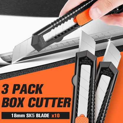 Utility Knife Box Cutter – Retractable Cardboard Cutter 3 Pack