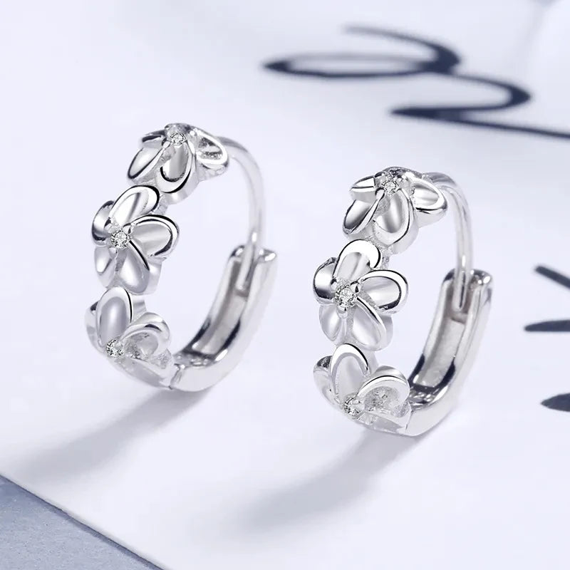 925 Sterling Silver Zircon Earrings for Women with Cute Floral Design