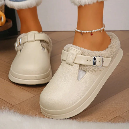 Women's Winter Slippers Plush Furry Mule Non Slip Indoor Slides