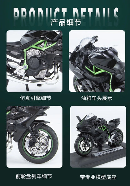 1:18 Kawasaki H2R Performance Sport Motorcycle Simulation Alloy Model Q Version Toy Collectible Ornament Brithday Gifts