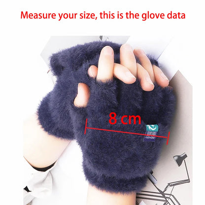 Women's Fingerless Gloves Soft Plush Knit Winter Mittens