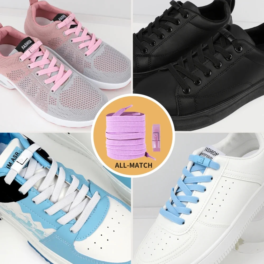 No Tie Shoe Laces with Press Lock Elastic Flat Shoelaces