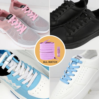 No Tie Shoe Laces with Press Lock Elastic Flat Shoelaces