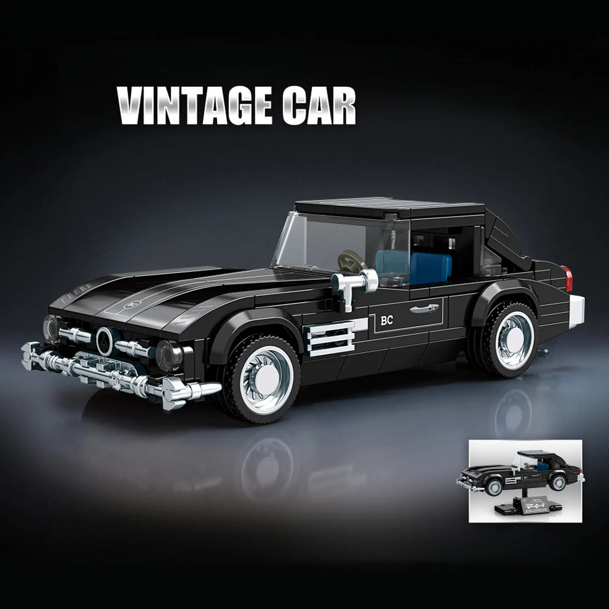 Vintage Classic Car Building Blocks, Retro Roadster Model Bricks with Display Stand, DIY Assembled Collectible Toy Gift