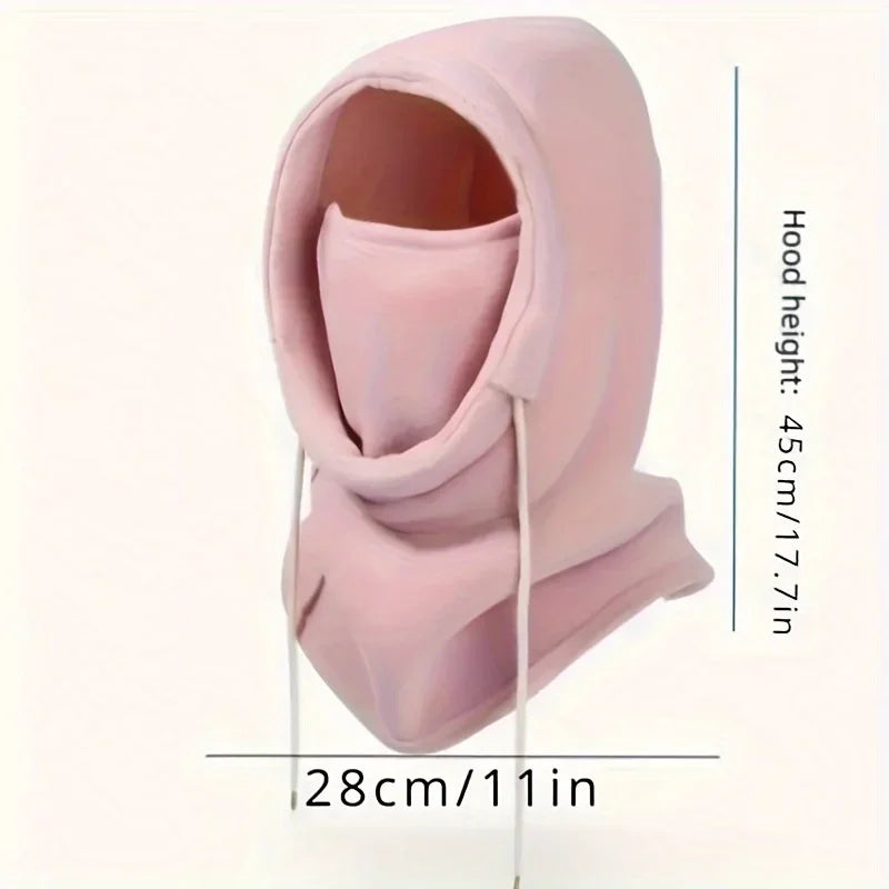 Winter Balaclava Knit Hood with Drawstring Windproof Face Cover