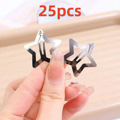Silver Star Hair Clips – Metal Snap Barrettes for Women and Girls
