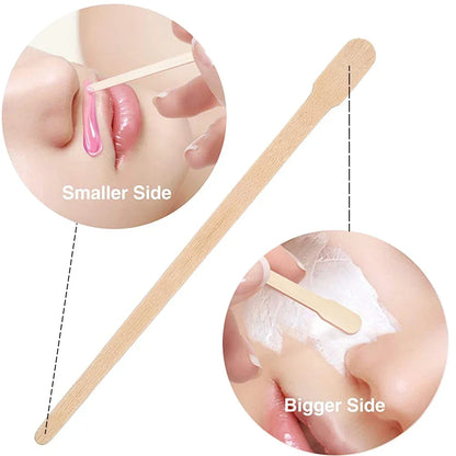 100 Pack Wooden Wax Sticks for Hair Removal and Eyebrow Waxing
