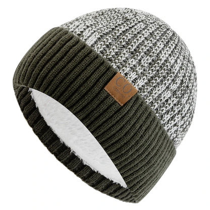 Fur Lined Winter Beanie Warm Two Tone Knit Hat for Men & Women