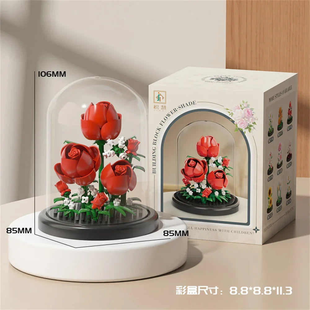 Eternal Flower Bouquet Bonsai Potted Plant Micro Building Blocks Model Home Decoration Puzzle Toys Kids Birthday Christmas Gifts