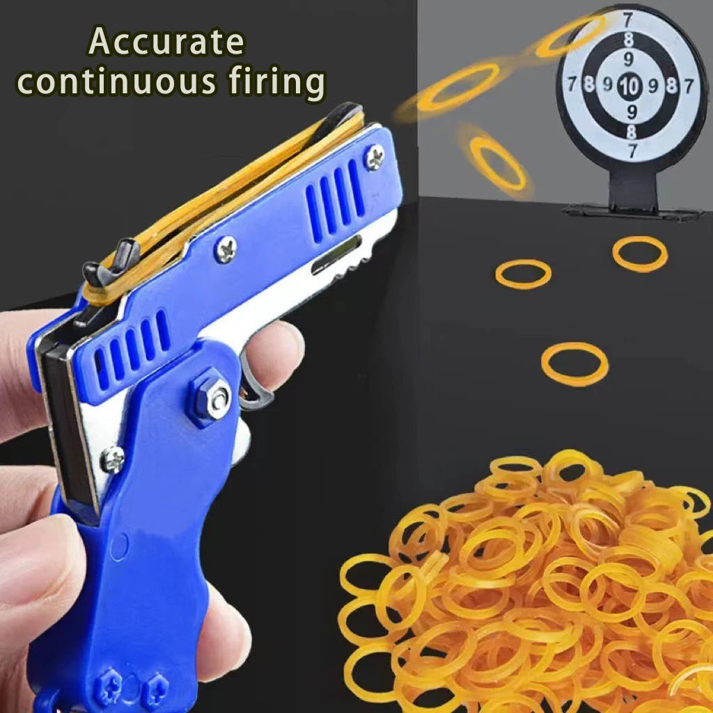 Mini Folding Rubber Band Launcher Toy with Keychain and 60 Bands