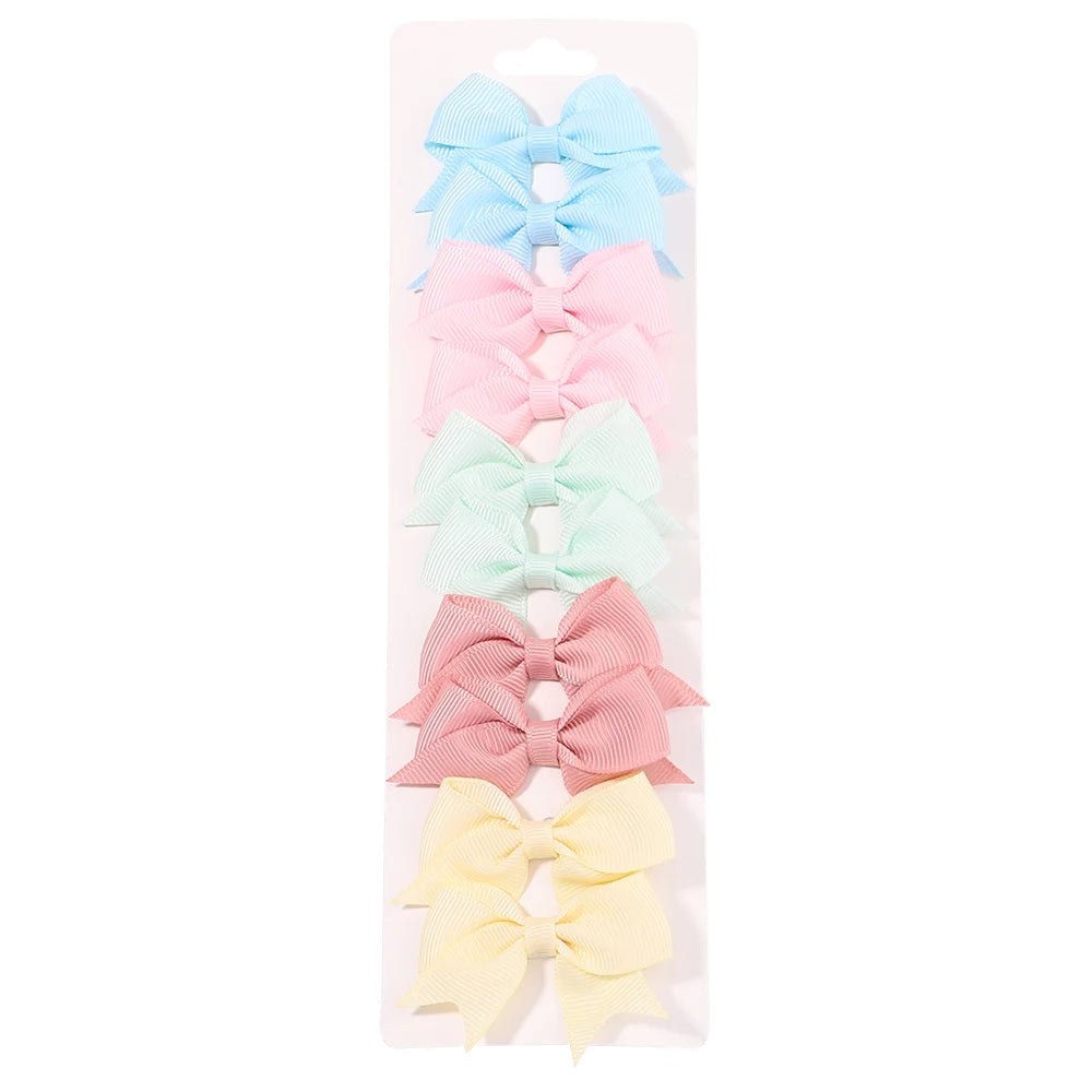 Baby Girl Hair Bows – 10-Piece Ribbon Bow Hair Clip Set