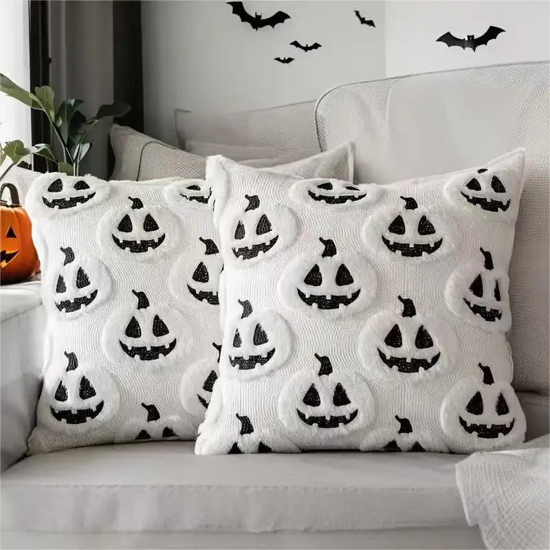 Fall Halloween Throw Pillow Covers 18x18 Decorative Pumpkin Pattern Pillowcase Soft Plush Faux Wool Cushions for Home Sofa Couch