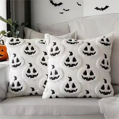 Fall Halloween Throw Pillow Covers 18x18 Decorative Pumpkin Pattern Pillowcase Soft Plush Faux Wool Cushions for Home Sofa Couch