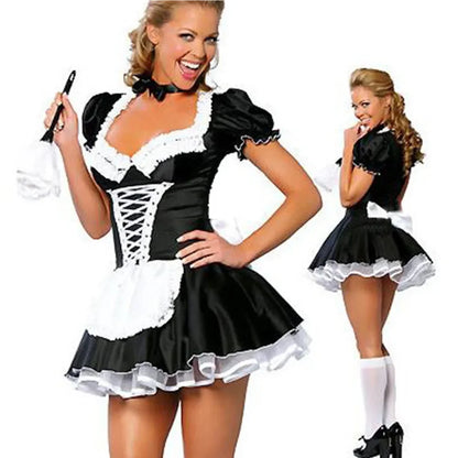 Women's Sexy Low-Cut Neckline French Maid Dress Costume Halloween Cosplay Servant Uniform For Women Role-playing Games Suit