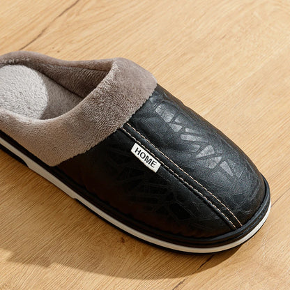 Men's Winter Slippers – Waterproof PU Leather Big Size Home Shoes