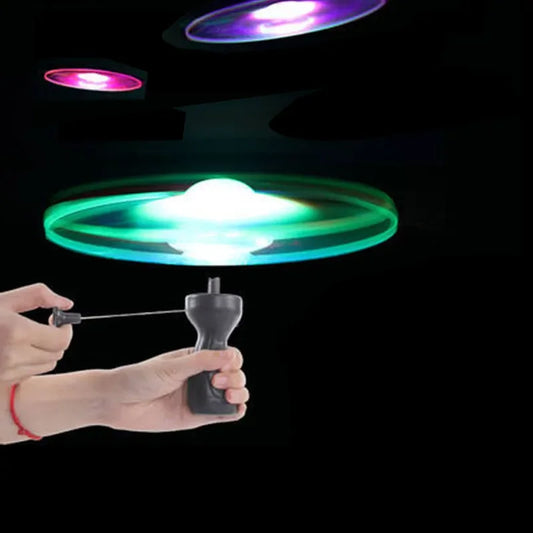 Flying Saucer Toy – LED Pull Line Outdoor Rotating Toy