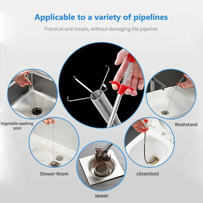 60cm Drain Snake Clog Remover, Flexible 4-Claw Pipe Cleaning Tool