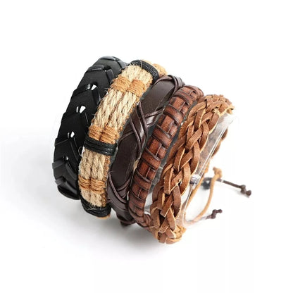 Braided Leather Bracelets Set – Adjustable Wrap Wristbands for Men & Women