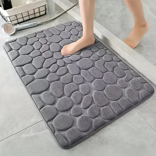 Non Slip Bathroom Mat with Cobblestone Design, Absorbent & Quick Dry