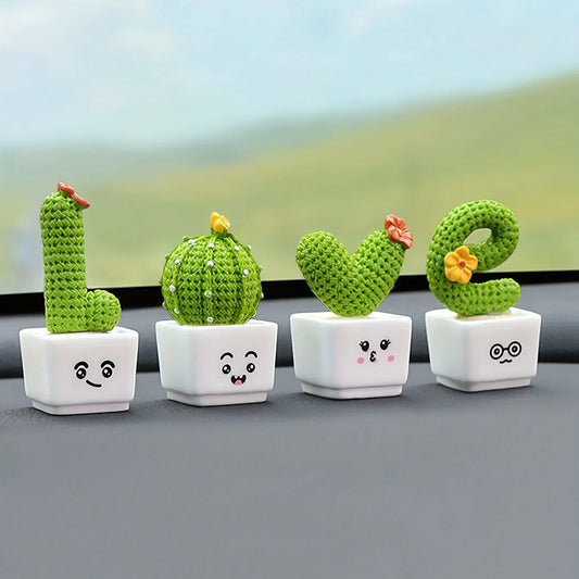 Resin Succulent Decor Set of 4 Mini Cactus Plant Figurines