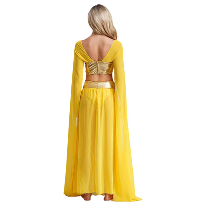 Womens Ancient Rome Egyptian Cleopatra Cosplay Costume Crop Top And Split Skirt Set Carnival Oriental Indian Belly Dance Outfits