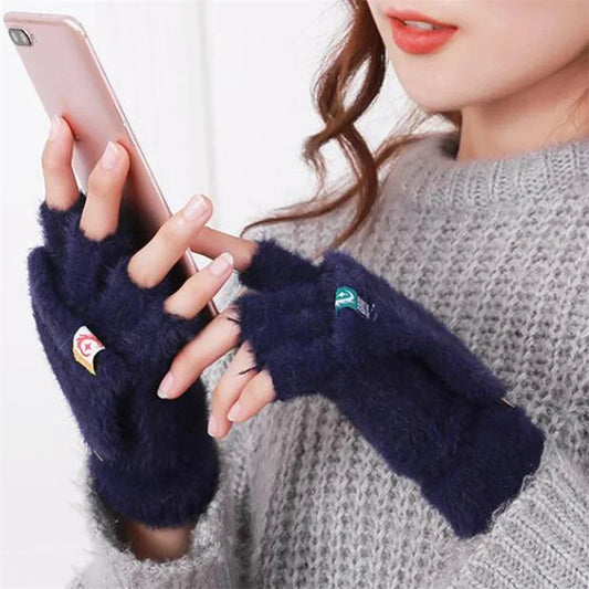 Fingerless Winter Gloves Warm Flip Top Mittens for Women
